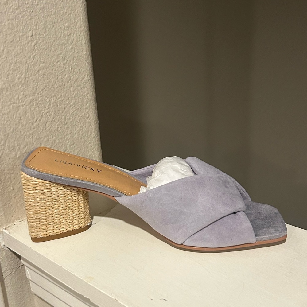 Lisa Vicky IMPRESS Platform Slide Sandals Womens 8.5M Lavender Suede Block Heel - Picture 5 of 10